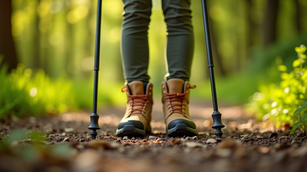 Walking poles and proper hiking equipment ready for a woodland trail