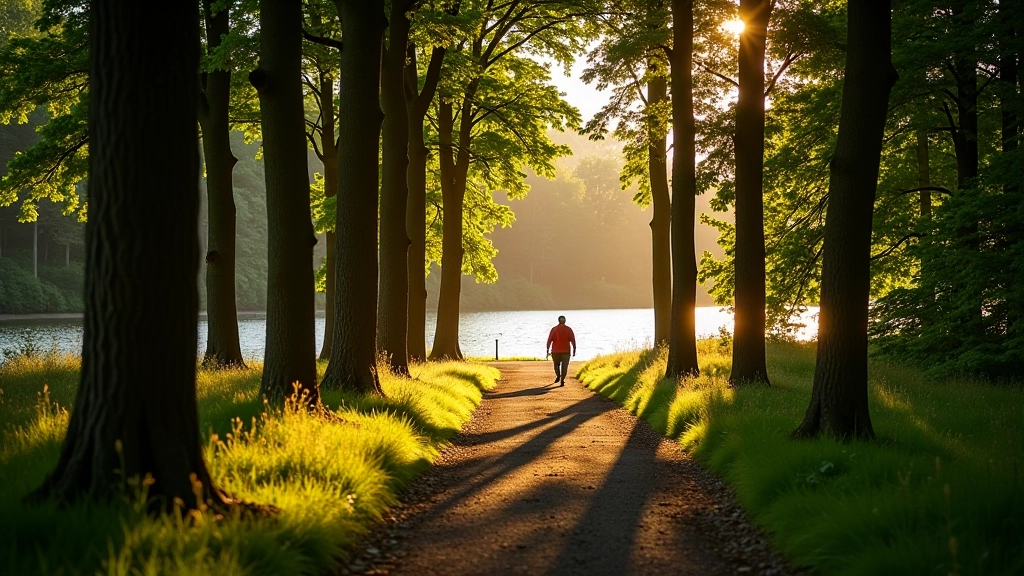 Beautiful forest path with ancient trees and peaceful water views at Portumna